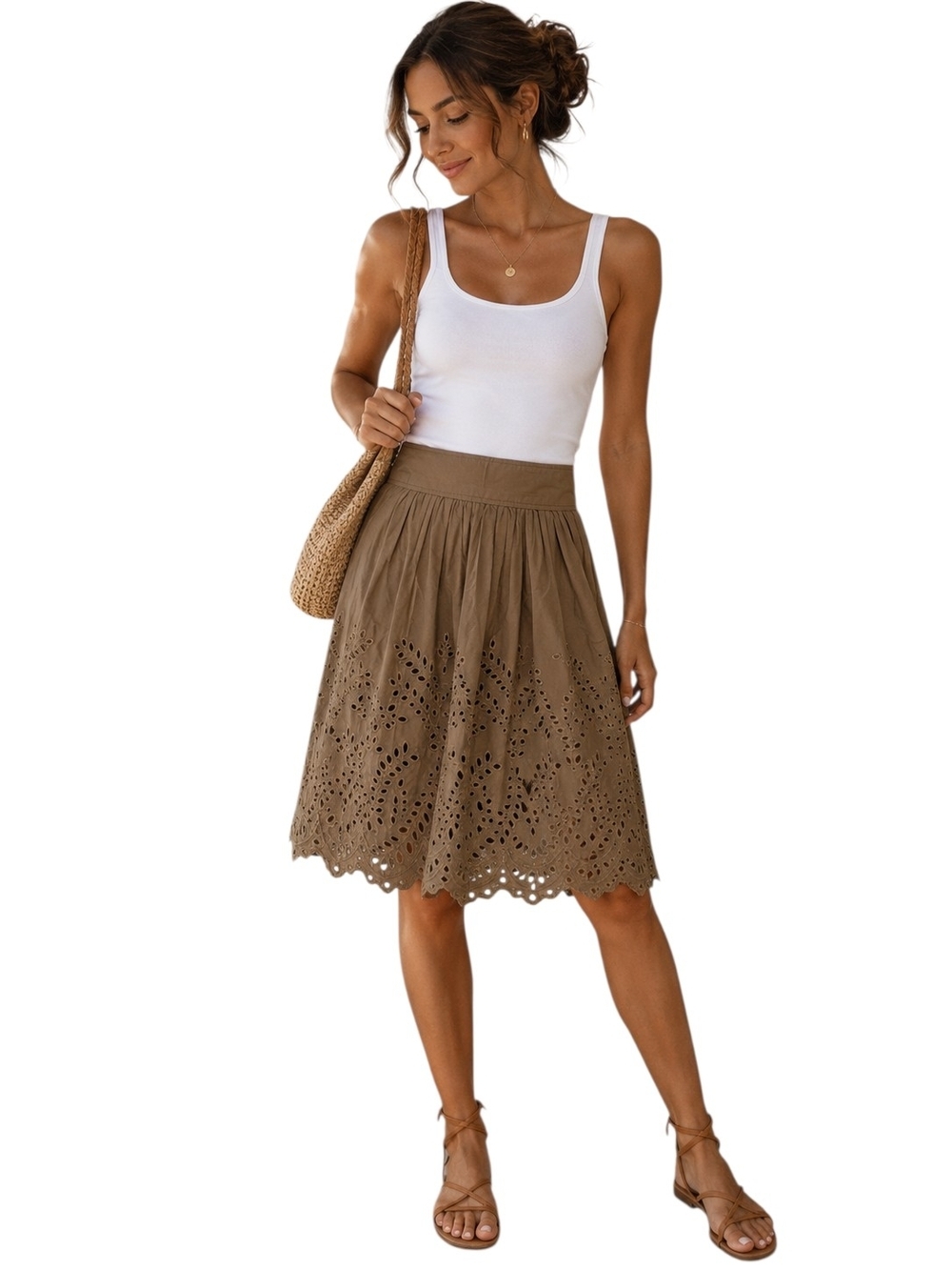 Nwot Isabel Marant Étoile Taupe Olive Eyelet Embroidered Cotton Skirt. Size 6.